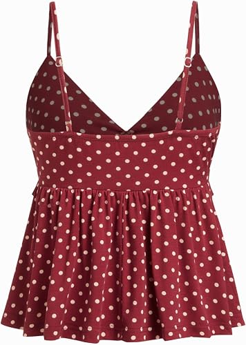 Be Stylish Women Elegant Burgundy Polka Dot Ruffle Cami Top