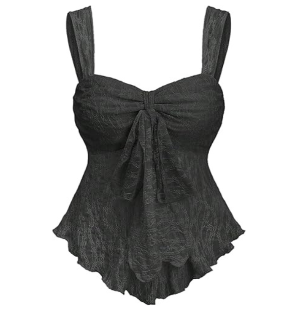 Be Stylish Women Elegant Black Lace Tie-Front Peplum Cami Top