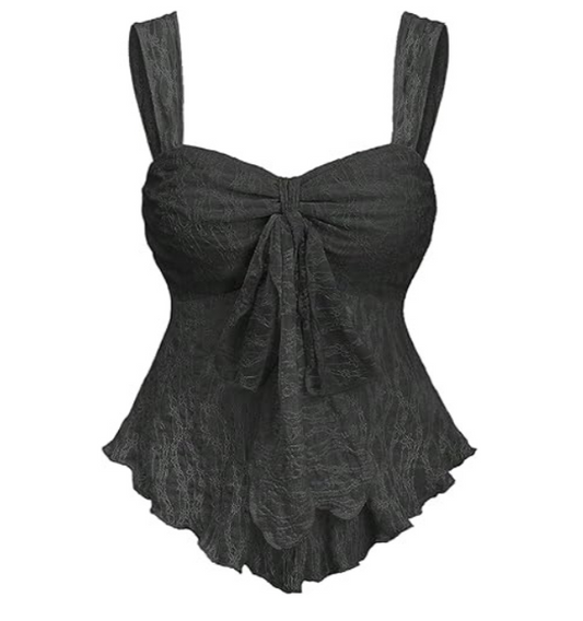 Be Stylish Women Elegant Black Lace Tie-Front Peplum Cami Top