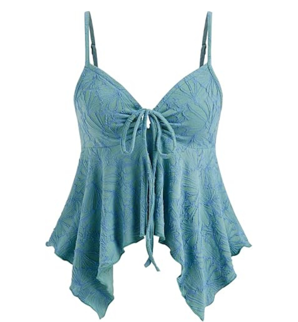 Be Stylish Women Elegant Morning Bluew Tie-Front Handkerchief Cami Top