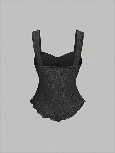Be Stylish Women Elegant Black Lace Tie-Front Peplum Cami Top